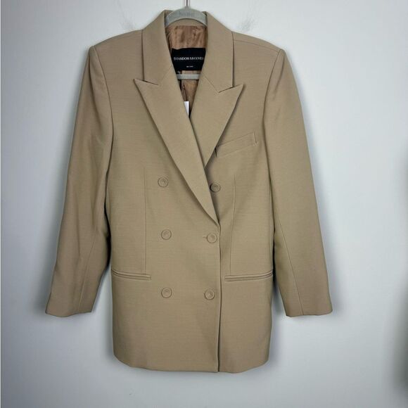 BRANDON MAXWELL | NEW The Clara Blazer Brown Wool Silk Blend Women’s Size 8 - Picture 5 of 15